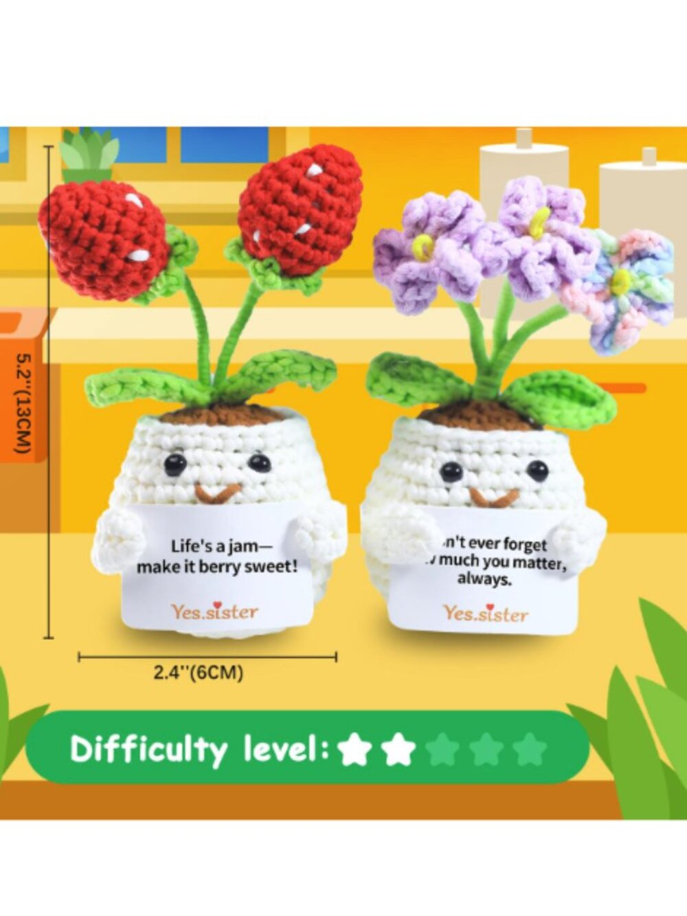 Emotional Support Amigurumi Strawberry Flowers Crochet Kit DIY 5-inch Mini Craft - Picture 4 of 12